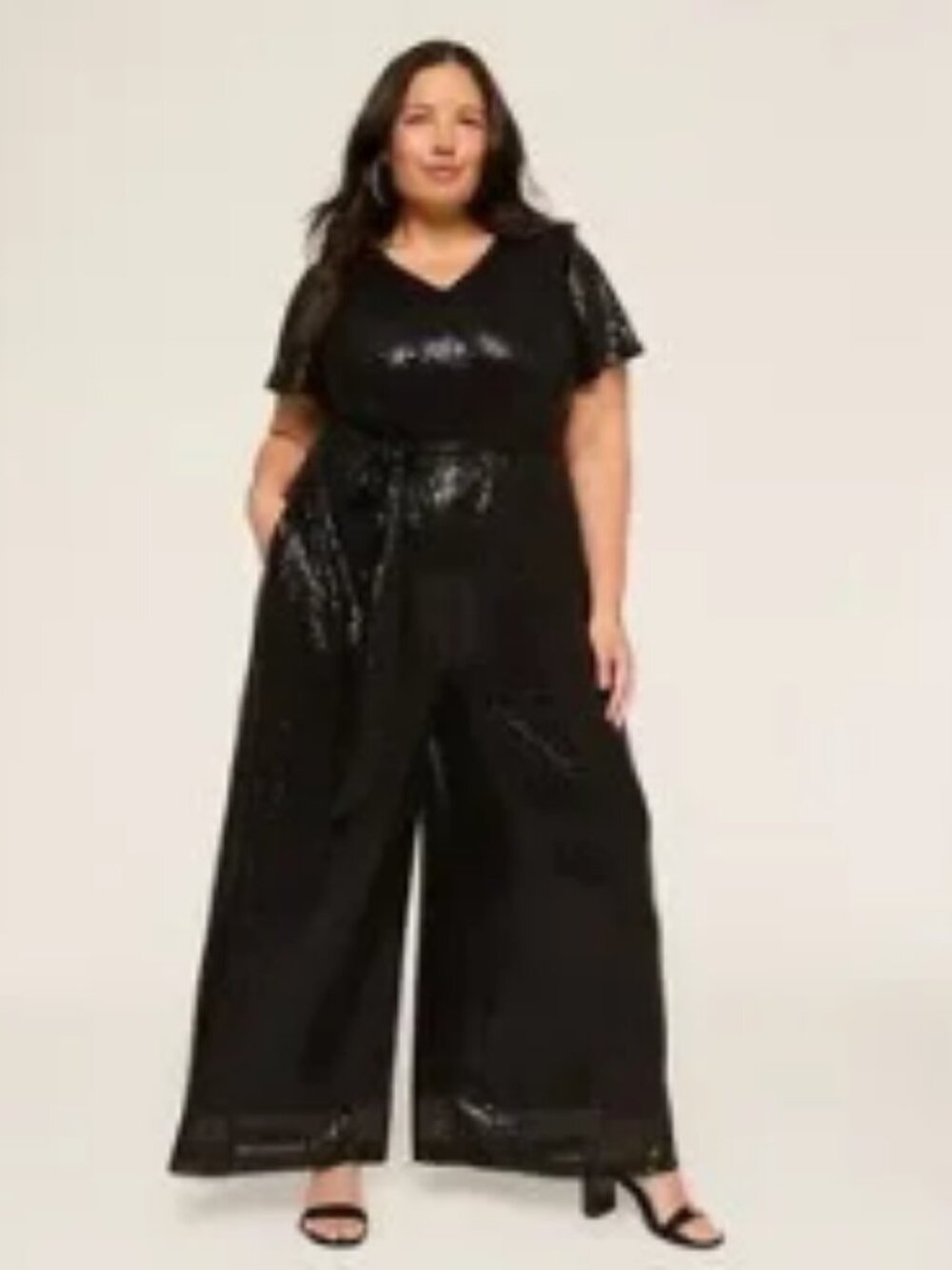 SZ 14/16L Lane Bryant Black Shimmer Formal Maxi Jumpsuit